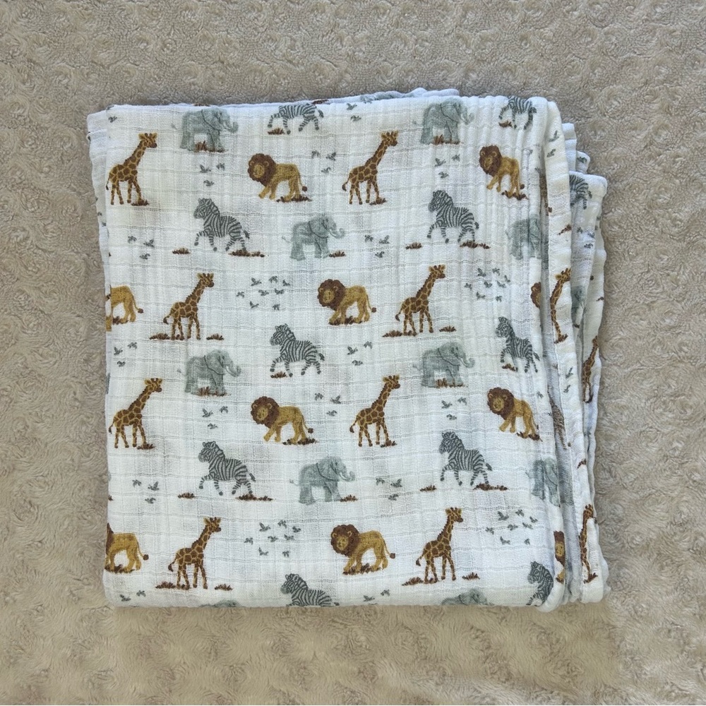 Little Journey Safari Animals Baby Swaddle Blanket Giraffe Lion Zebra Elephant